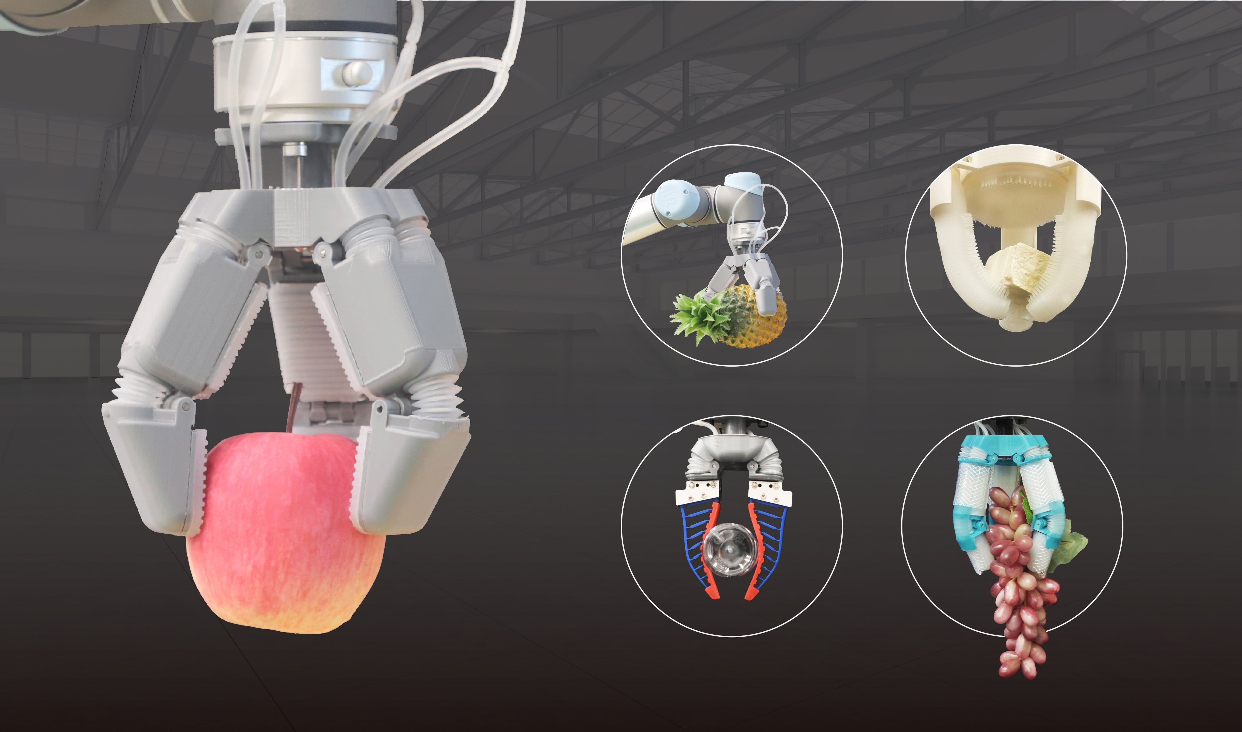 The Soft Robotics Hand developed for grasping delicate objects such as bean curd, fruits, etc.